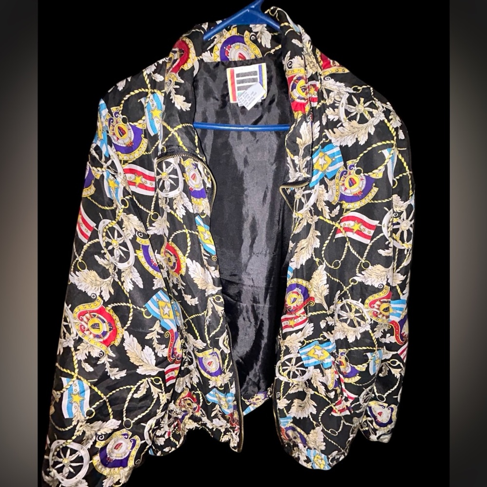 Vintage EVR by Rousso 100% Silk Nautical Bomber Jacket XL - Baroque Print
